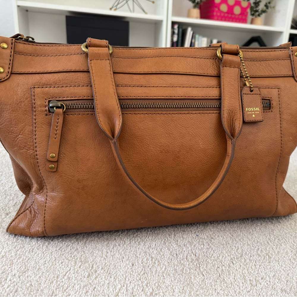 Fossil Tan Leather Tote Bag